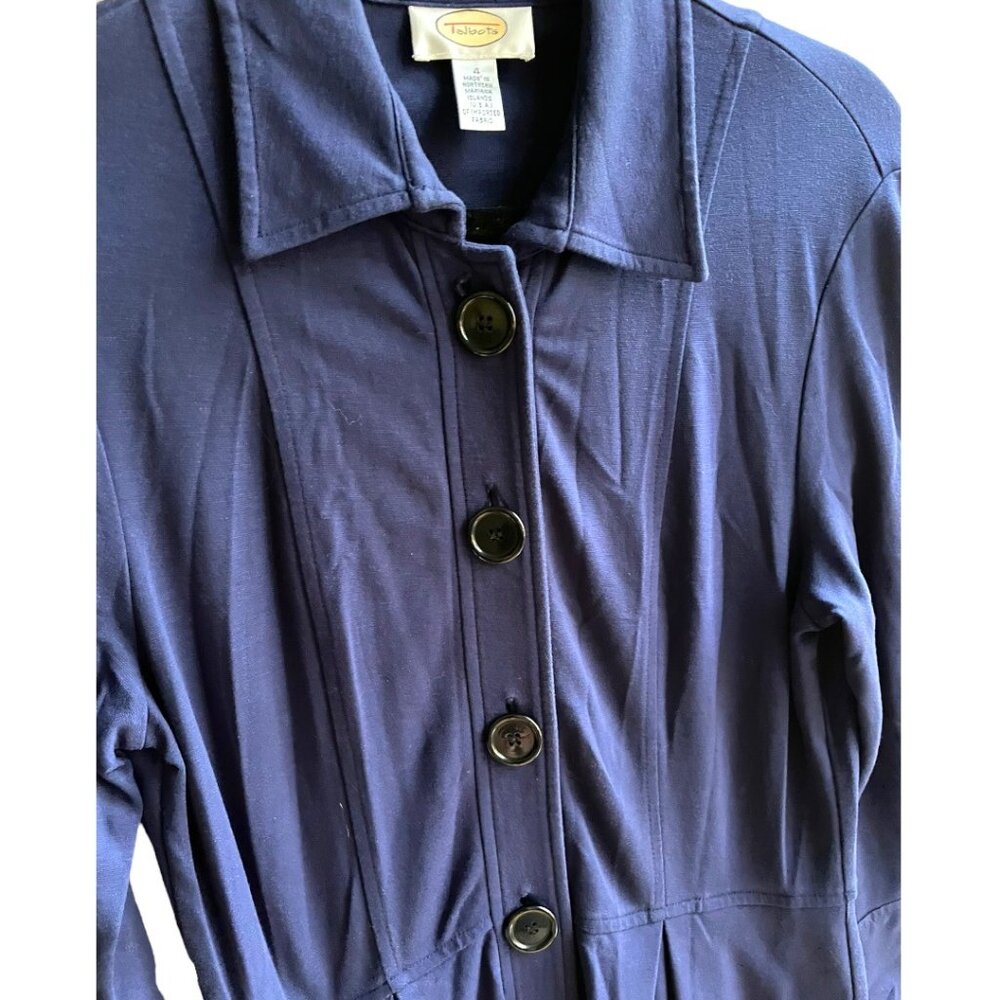 Talbots Size 4 Blue 3/4 Sleeve Collared Button Front Knee Length Shirt Dress - Picture 4 of 7